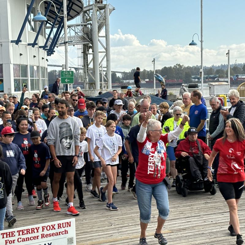 A crowd of hundreds of runners start the terry Fox run on Westminster's waterfront. 